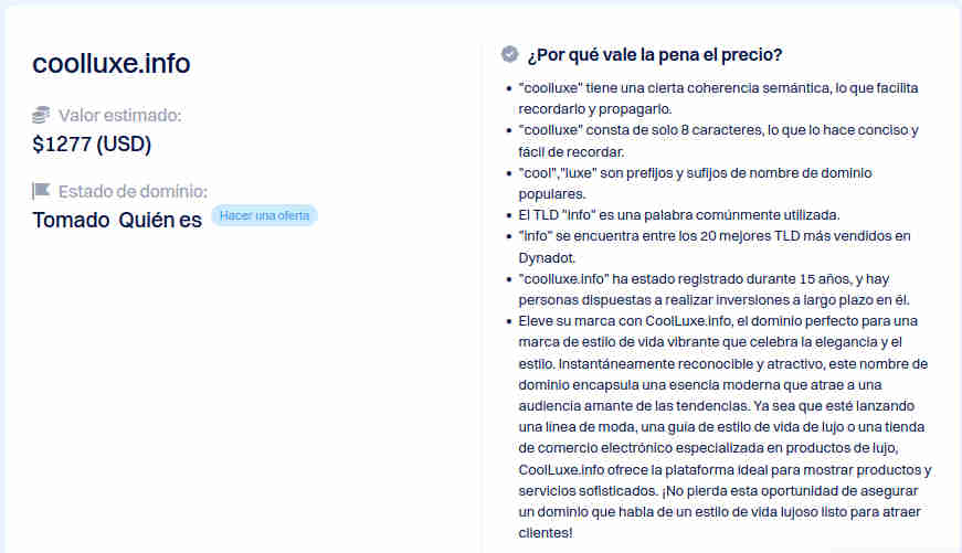 Dominios coolluxe.info y
          coolluxe.es se venden
